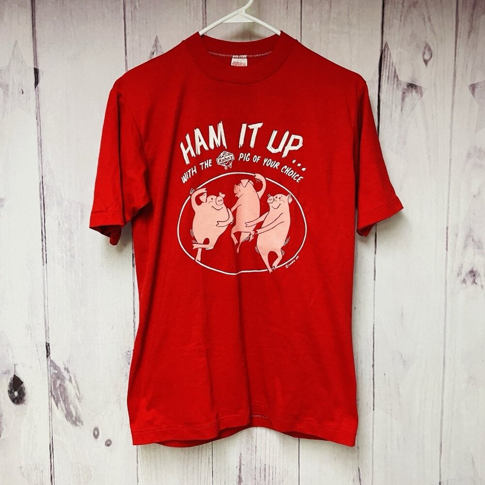 Vintage 1980s Kahns Shirt Medium Single Stitch Wolf & Sons Hot Dog Tee